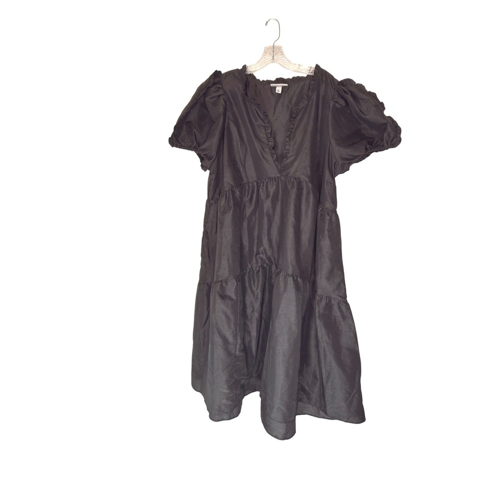 Kika Vargas‎ Target Black Puff-Sleeve Midi Dress Plus V-Neck Ruffle Tiered 2X